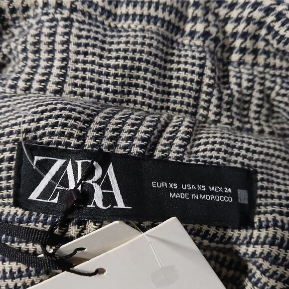 Zara Women's Cropped Jacket Size XS Black Houndstooth Plaid Oversized Coat Retro - Picture 4 of 10